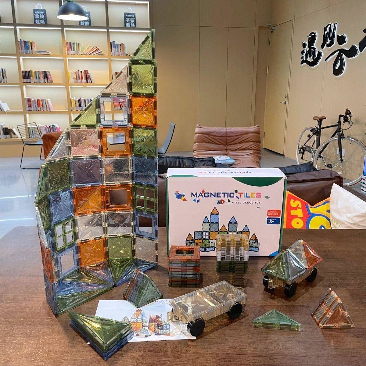 100pcs大自然色4D钻面磁力片强磁玩具儿童益智积木拼插百变磁力车