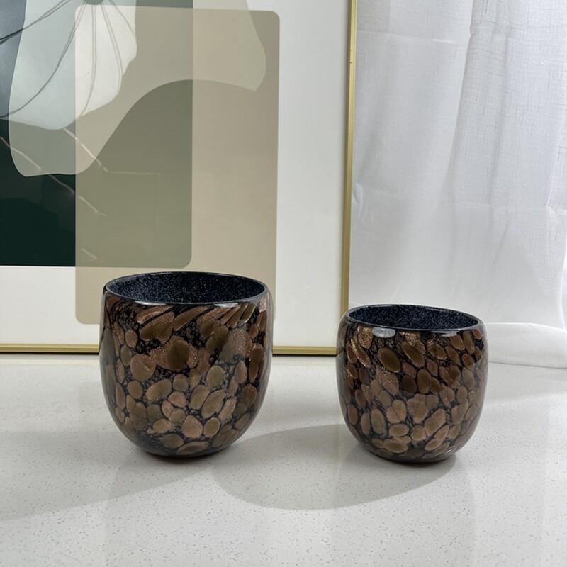 中古风鎏金琉璃小花器餐厅桌面花艺金星点玻璃碗形小花瓶摆件插花