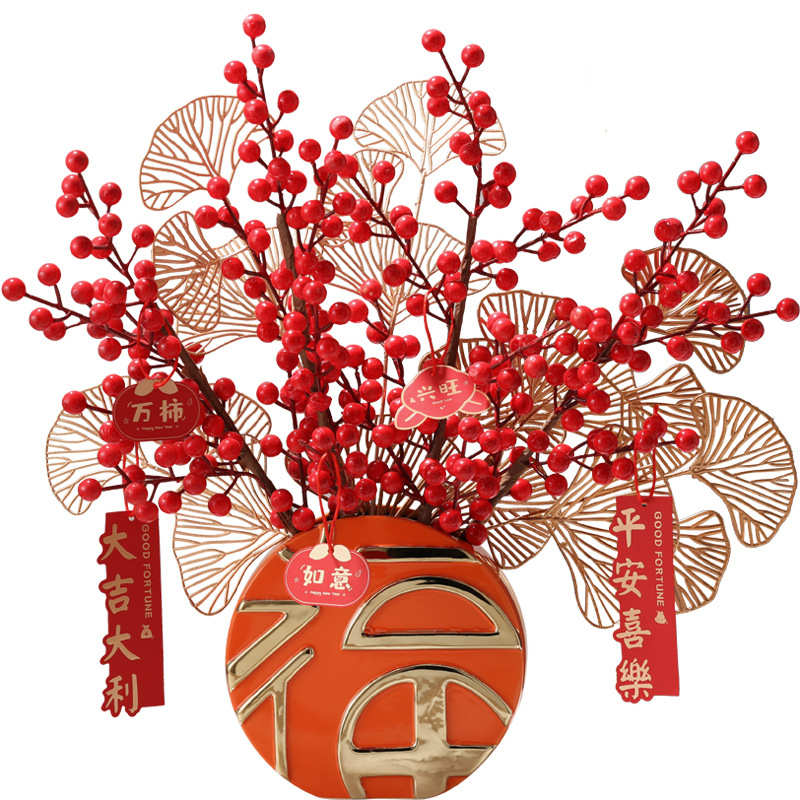 新年春节红福陶瓷花瓶轻奢新中式家居客厅电视柜乔迁新居装饰批发