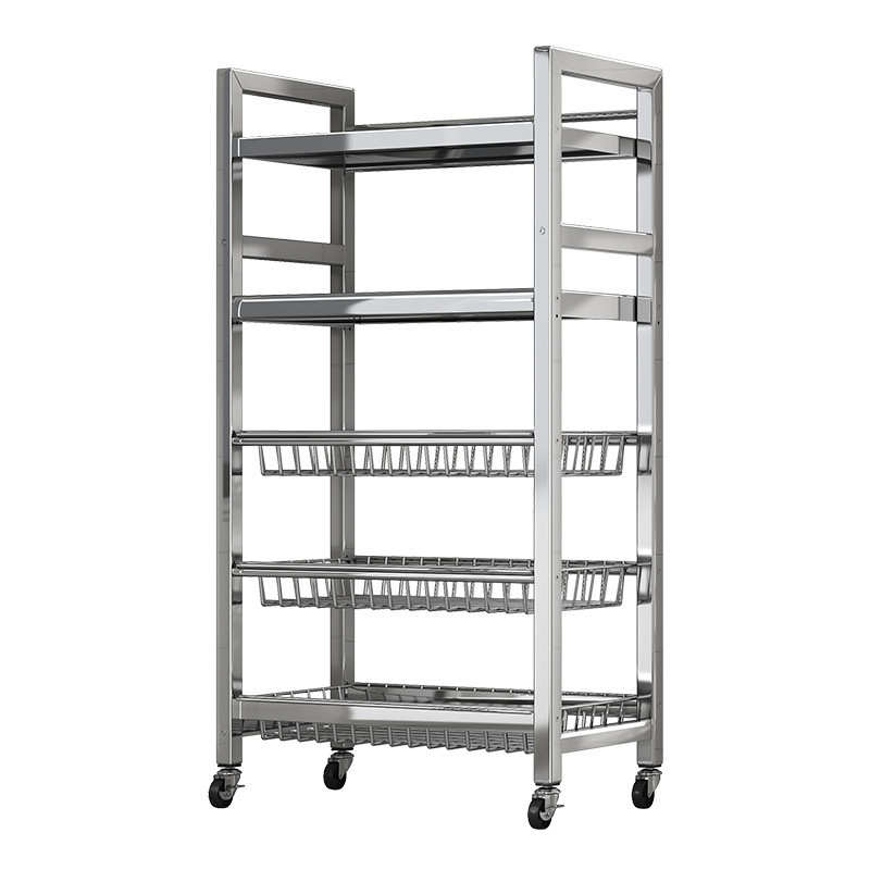 不锈钢厨房置物架可移动带轮多功能落地蔬菜篮子多层家用微波炉架