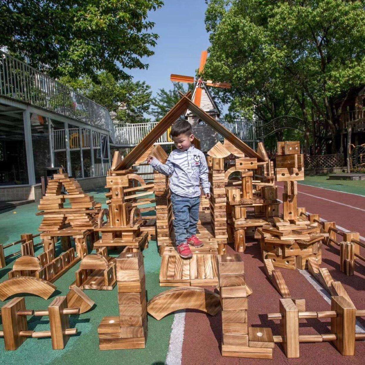超大块碳化积木防腐砖块炭烧幼儿园大型建构户外搭建室外木质玩具