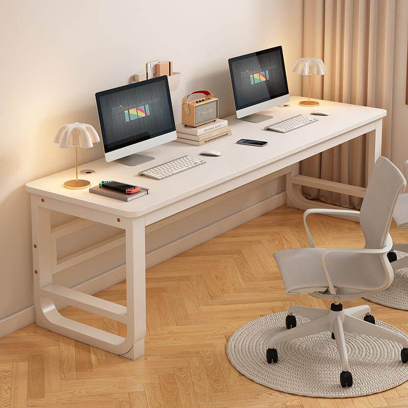 实木家用卧室书桌一体小户型学生写字桌双人简易台式机电竞电脑L&