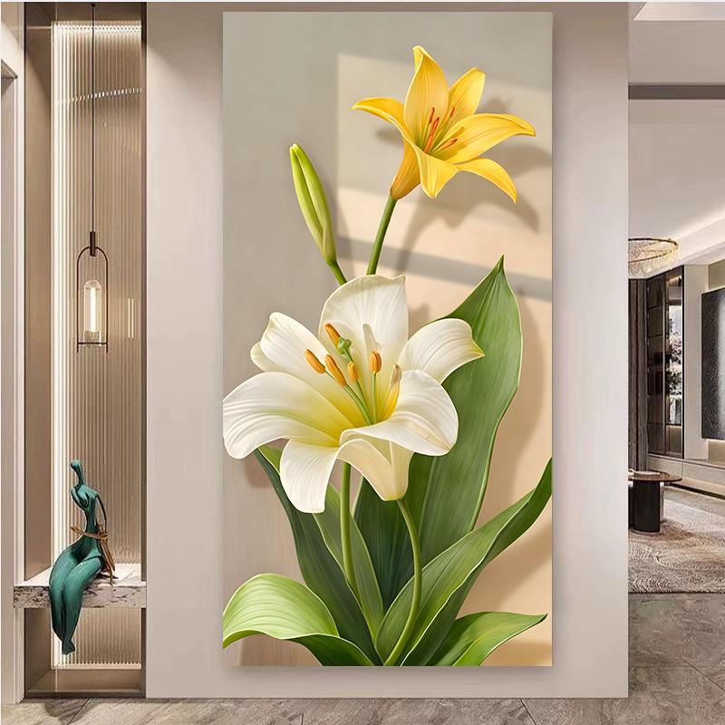 简约花朵郁金香花卉入户走廊过道沙发背景装饰画 画卧室拉门自粘图片