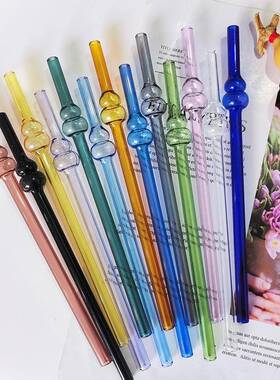 新款葫芦造型玻璃吸管透明彩色卡通吸管创意玻璃吸管8mm跨境热销
