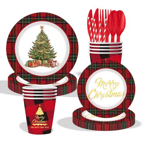 Christmas Party Supplies Red Tableware 圣诞节派对一次性纸盘