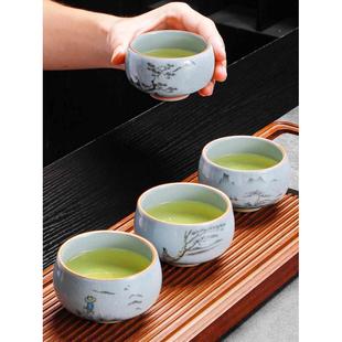 陶瓷开片天青色 6B76山水汝窑主人杯茶杯冰裂釉功夫茶具茶碗套装