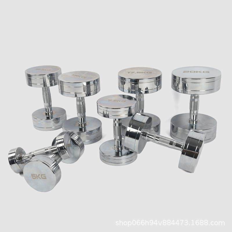 纯钢电镀哑铃家用健身房运动器材厂家供应多种重量运动实心钢哑铃