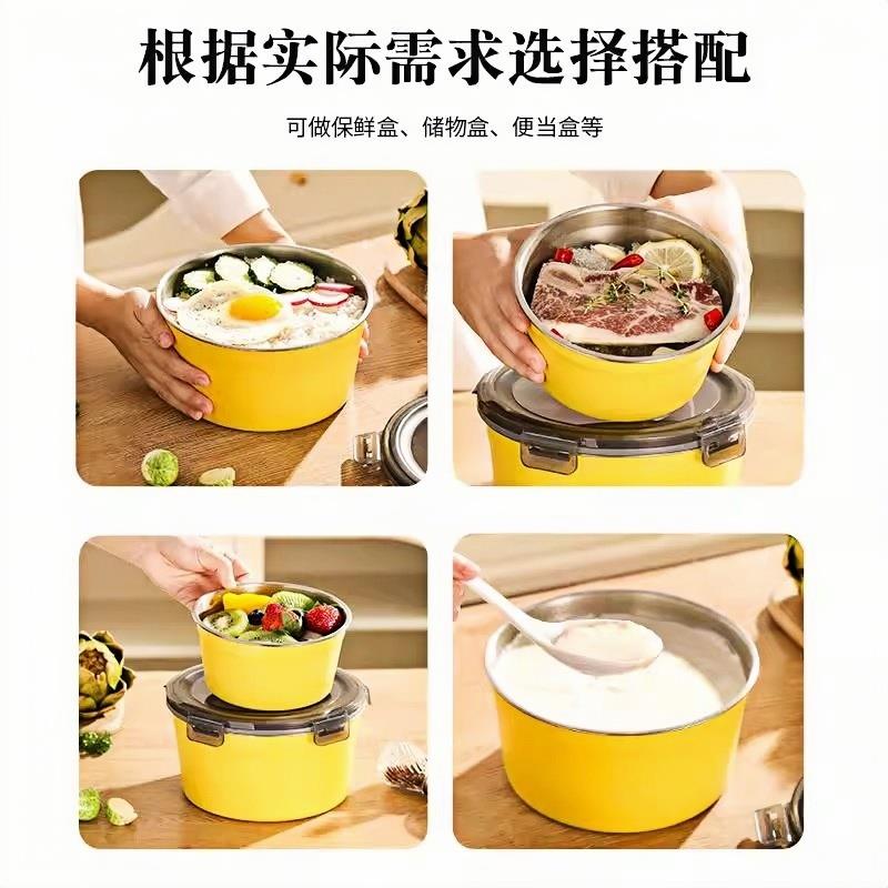 食品级不锈钢圆形保鲜盒带盖密封装汤容器打包盒饭盒家用铁碗