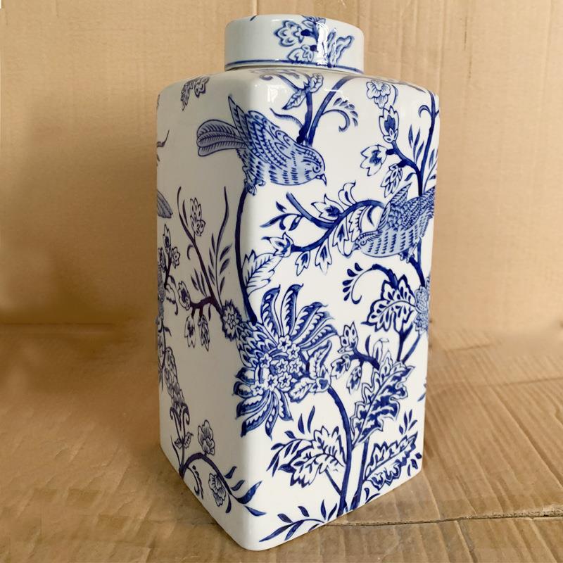 青花瓷陶瓷储物罐花器手工花瓶摆件家用客厅玄关装饰花瓶