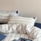 25春夏博主海湾蓝白2纹纯棉水洗0棉四件套全条棉JUC小清新三件套