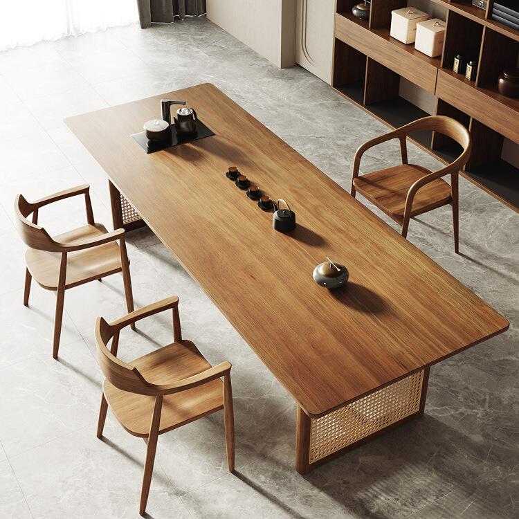 现代简约实木茶桌椅组合办公室会客原木大板泡茶台家用客厅泡茶桌