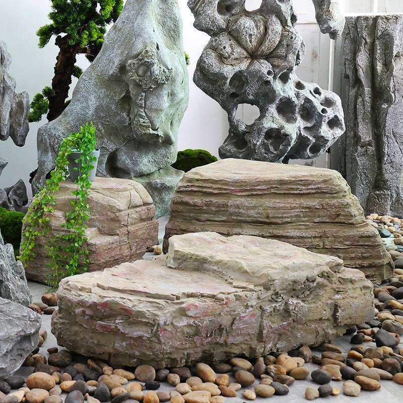 庭院玻璃钢仿真石头 室内软装装饰 假山石摆件石头景观造景千层石