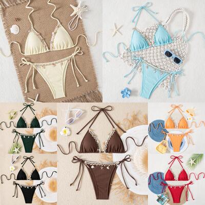 Swimsuit Bikini Womens Solid Halter Ruched Summer Color