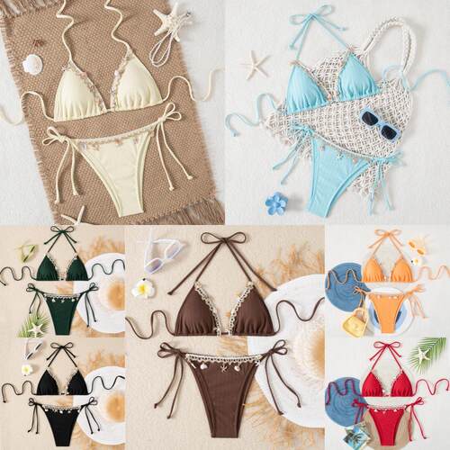 Swimsuit Bikini Womens Solid Halter Ruched Summer Color