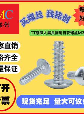 TT镀镍大扁头割尾自攻螺丝十字自攻铣尾螺丝蘑菇头伞头螺钉M3/M4