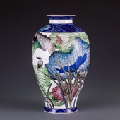 天花板级高端花瓶中国陶瓷艺术大师彭玲亲绘瓷瓶轻奢中式 装 饰摆件