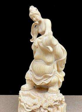 小雕叶黄木精中式摆设猪八杨戒背媳妇生UBU肖猪创意雕文玩摆件工