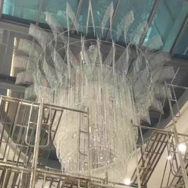 别墅客厅水晶灯酒店大堂大吊灯具复式楼中楼中空旋转楼梯长吊灯