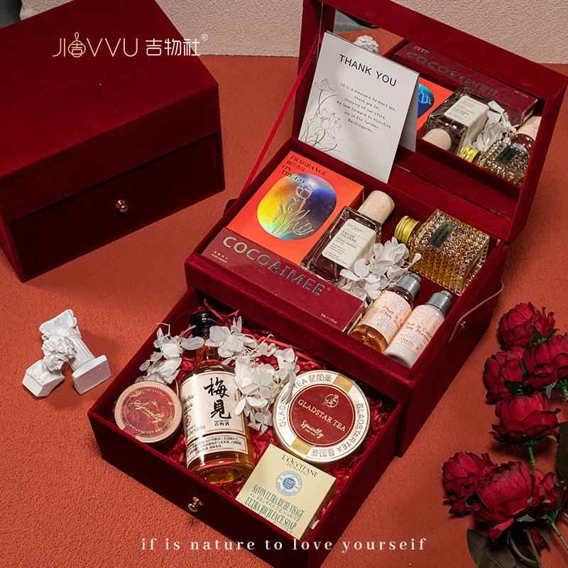 高级感丝绒双层手提伴手礼送女友实用生日礼物结婚伴娘回礼礼品盒