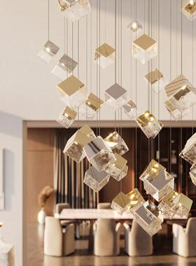 块创冰意楼梯吊灯个性别墅挑高厅餐厅吧LY-B005复式简客约轻奢玻