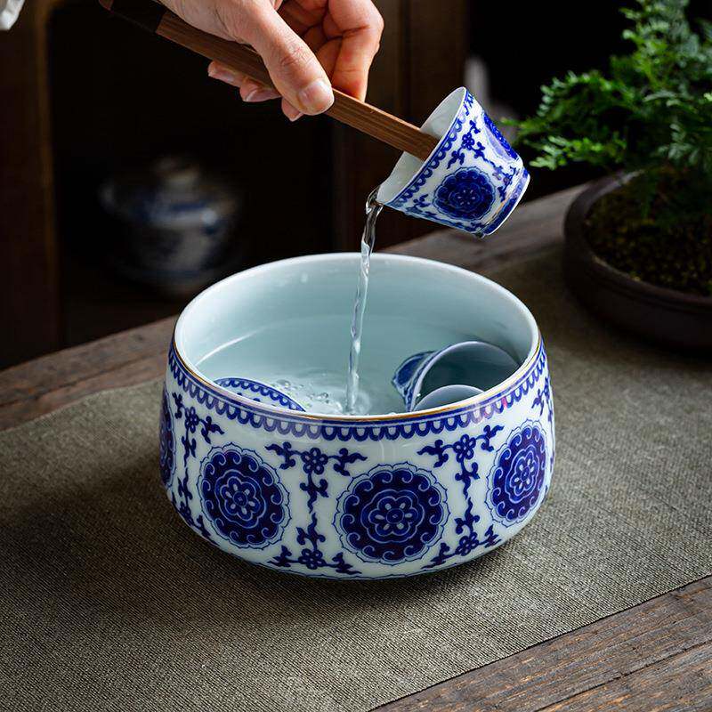 大号茶洗青花瓷陶瓷水盂笔洗茶杯水洗碗功夫茶具茶道六君子配件