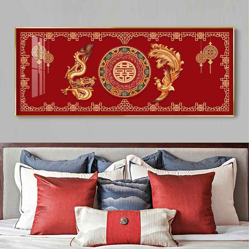 喜字挂画 画龙凤呈祥囍字壁画 画客厅背景墙挂画 画结婚婚房卧室