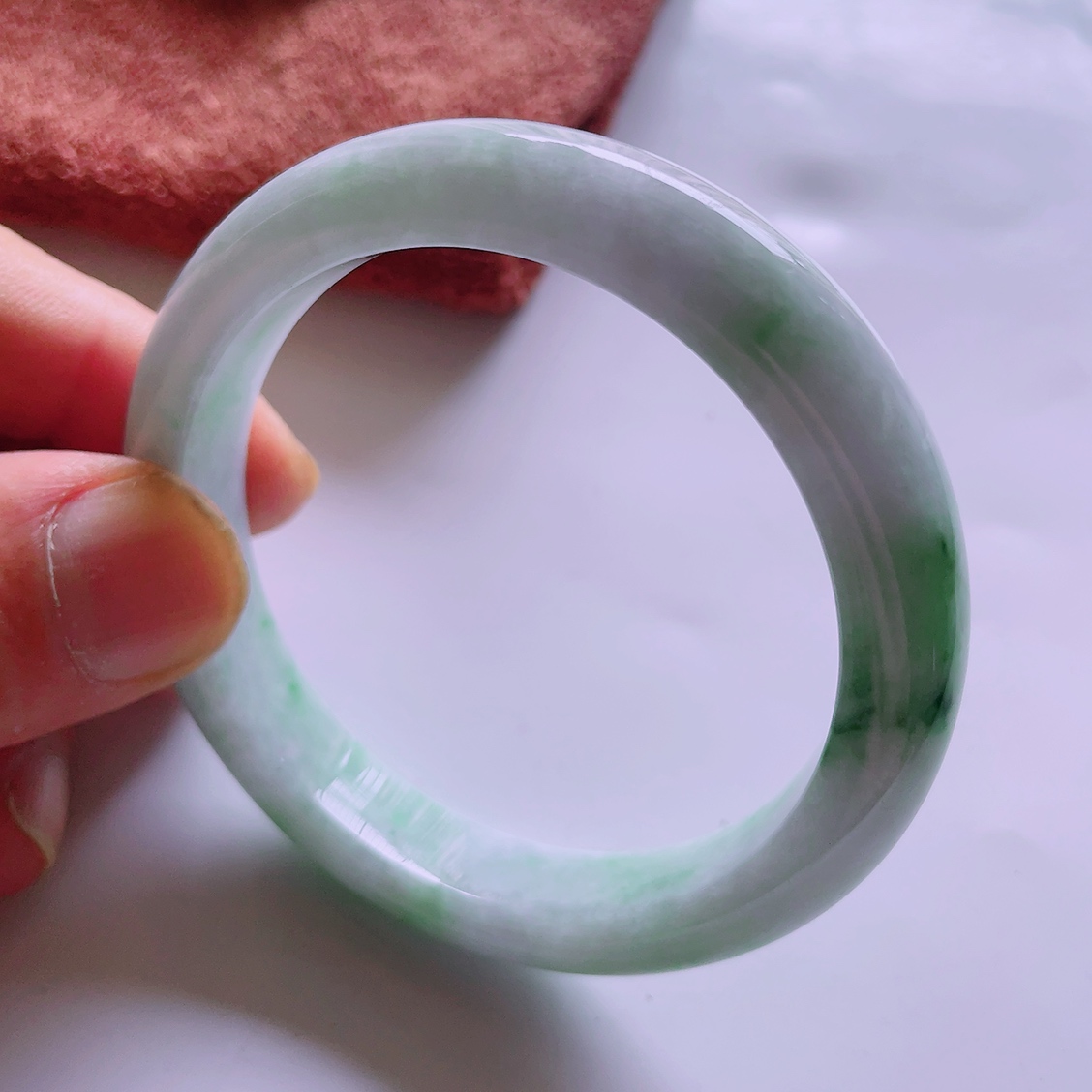 60圈口缅甸天然真品翡翠冰飘满绿花高端玉石闪拍宽边玉手镯60.27g