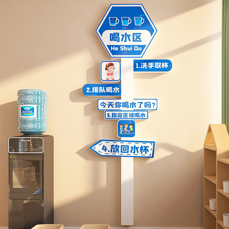 幼儿园喝水区环创主题墙贴教室饮水处标识牌早教托管环境布置装饰