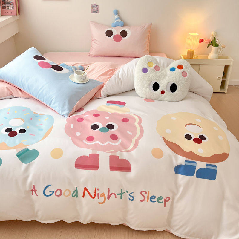 ins奶油少女心甜甜圈床上四件套儿童款水洗棉床单被套宿舍三件套3,床上用品,床品套件/四件套/多件套,淘宝优惠券,粉丝福利购,淘宝优惠卷