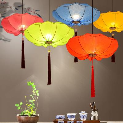 新中式荷叶荷花灯中国风灯笼婚庆过道走廊餐厅火锅店仿古布艺吊灯
