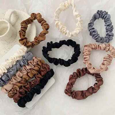 6Pcs/Set Woman Fashion Silk Satin Scrunchies Solid Color Hai