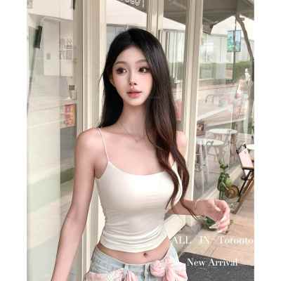 ALLIN白色莫代尔胸垫吊带女短款U领显瘦内搭修身性感辣妹背心上衣