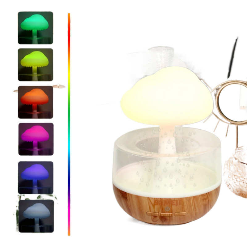 A新款云雨加湿器家用小型迷你桌面雨声小夜灯氛围七彩渐变卧室L
