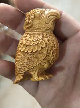6b76工小乍鸟春秋战国雕刻木雕摆件实木居家子尊黄杨 弄仿古装饰