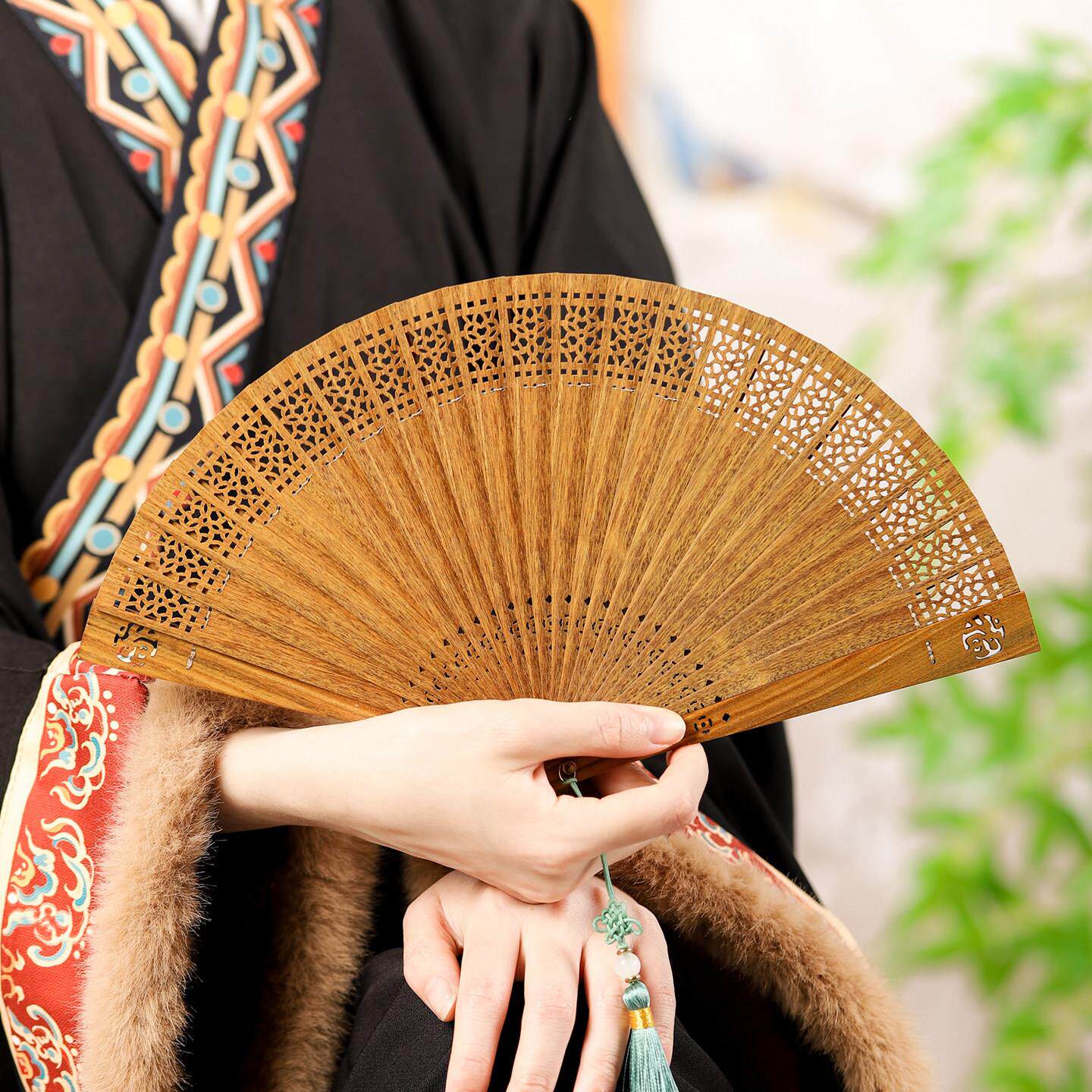 【福满干 干坤】正宗绿檀香扇天然檀木扇子女士非遗古风折扇中国