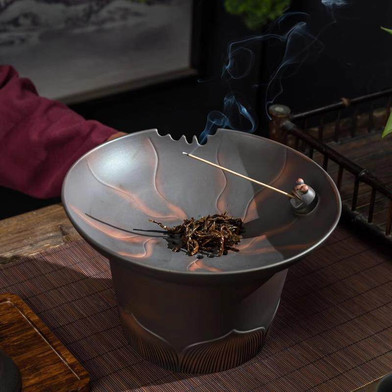 紫陶茶渣缸陶瓷过滤茶渣桶单个带盖式创意复古风特色茶洗茶盅水孟