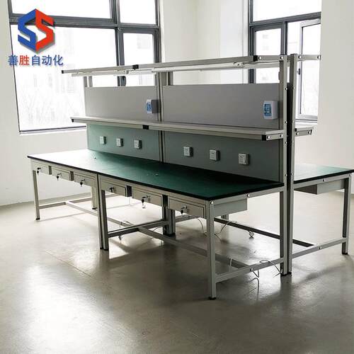 带抽屉单边灯架工作台流水线操作台防静电台面实验台装配台打包台
