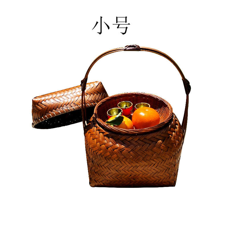 子手工bx62提篮子筐带鸡蛋拜拜水果竹编筐编织收纳复古老式盖竹篮