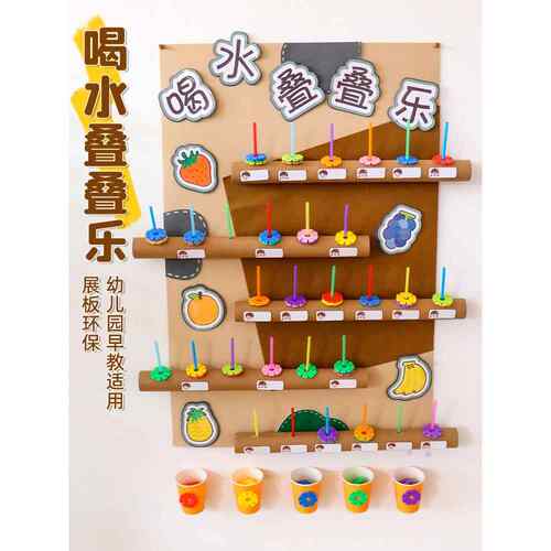 幼儿园咕咚喝水区进区卡主题墙环创墙面材料区角装饰饮水记录表
