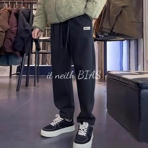 it neith BIAS秋冬运动裤子男宽松潮流卫裤直筒加绒休闲百搭纯色