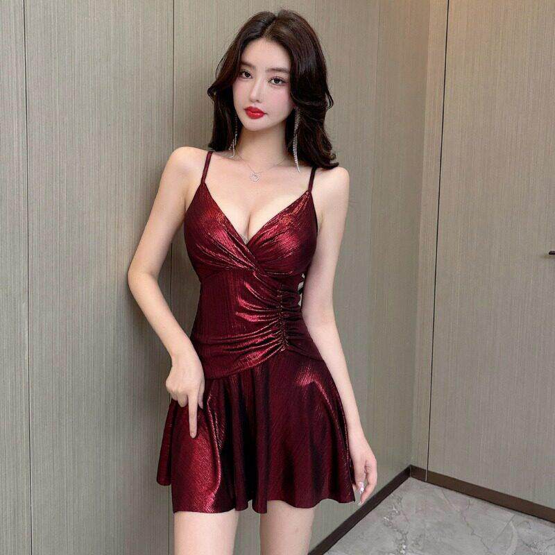 性感深吊带闪亮连衣裙夜场技师公主工作服低胸气质高腰显瘦短裙