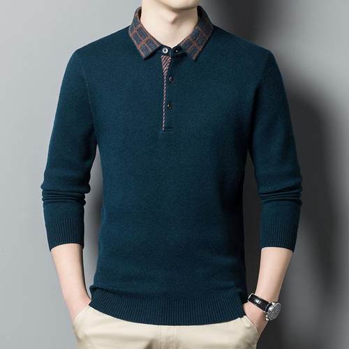 款高档男士新爸长袖恤绵羊毛中老年秋冬翻领爸AHZ装宽松打底衫