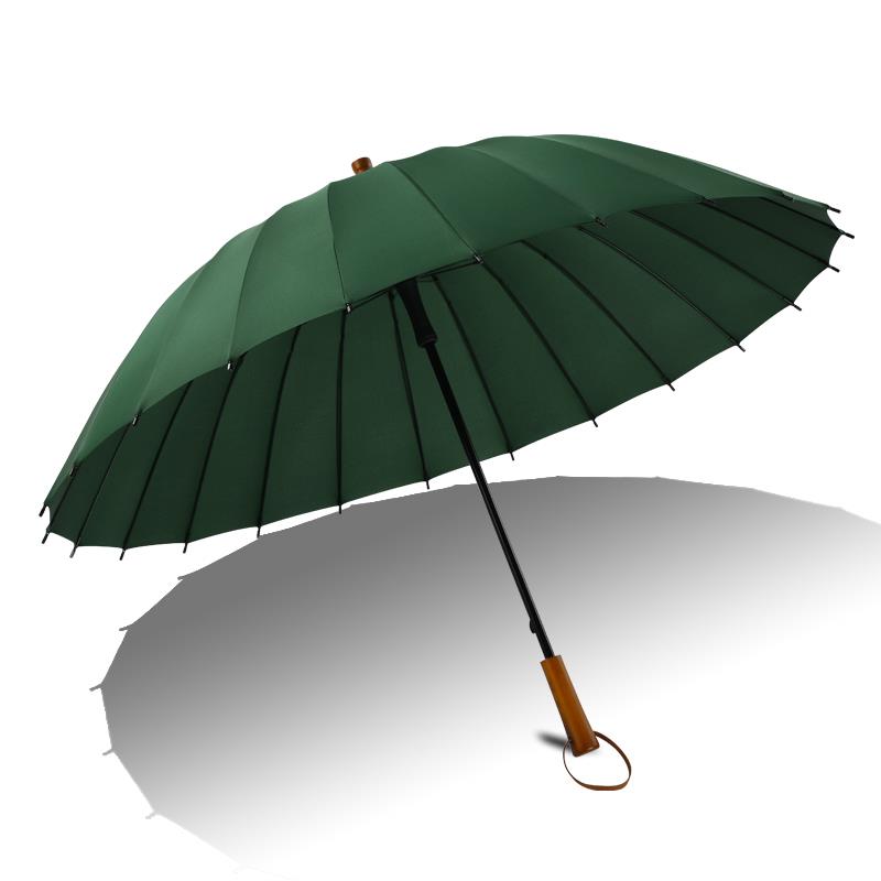 正品木柄24骨雨长柄男士大o号暴雨专用直柄黑色伞大伞雨定制lgo刻