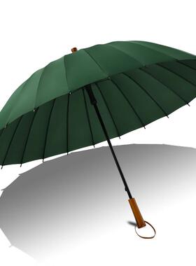 高档木2柄4骨雨长柄男士大号暴雨专用直g柄黑色大雨伞定伞制loo刻