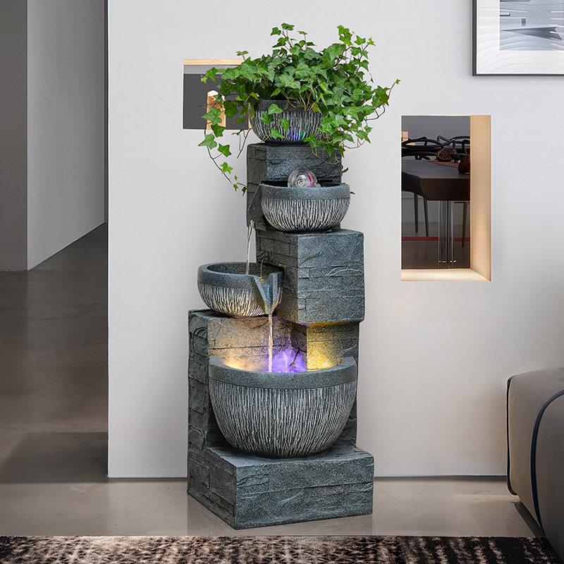 简约轻奢喷泉流水摆件循环落地客厅室内转角装饰玄关开业生财景观