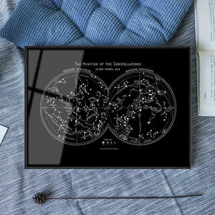 北欧复古StarMap星图装饰画星座银河星空卧室床头画玄关摆件挂画