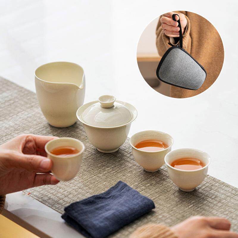 草木灰快客杯旅行茶具仿古便携简易陶瓷套装车载出行企业商务