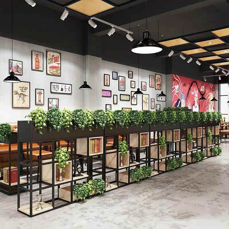 工业风铁艺置物架客厅隔断办公室落地展示架书架实木多层装饰架子