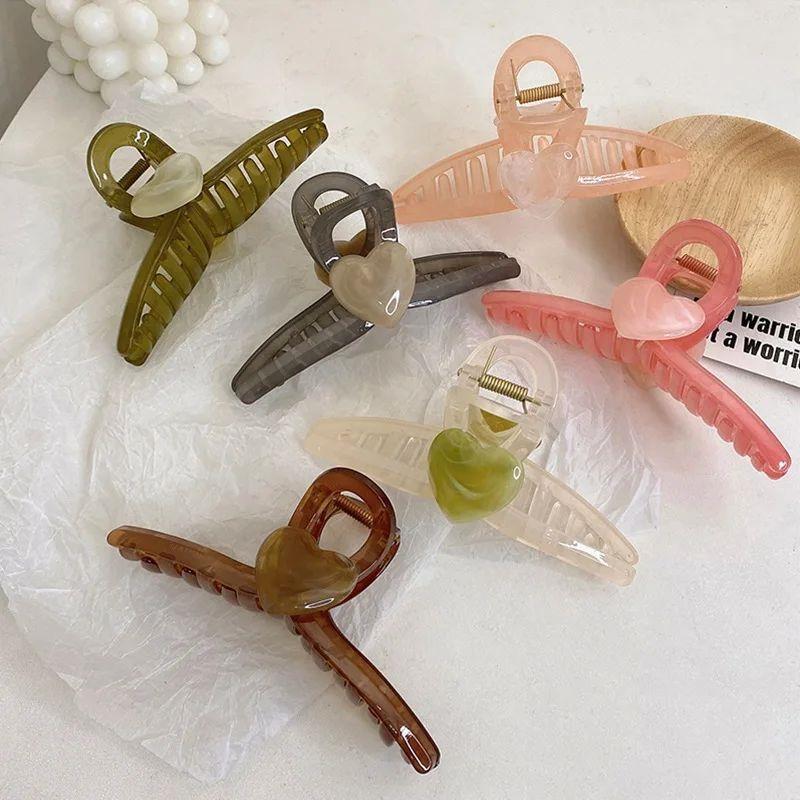 New Korean Hair Claw Clip Girls Sweet Heart Shape Hair Clips
