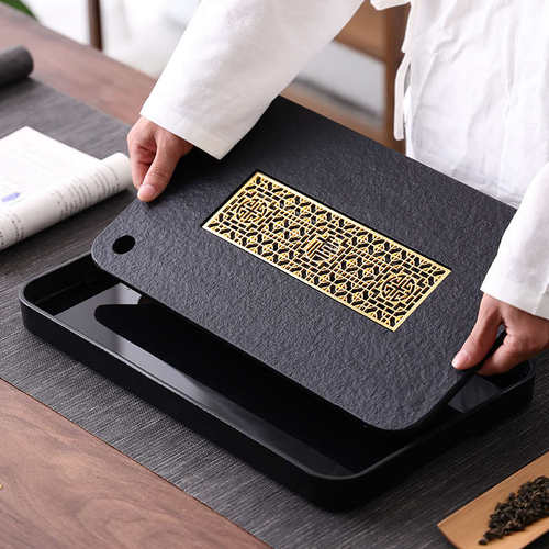 轻奢乌金石茶盘家用石材茶台小型储排沥水盘干泡台托盘茶海茶